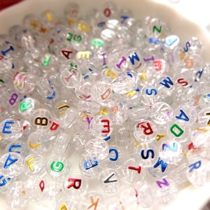 100PCS Colorful Letter Beads, Clear  Name Initial Letter Beads ,  DIY Round Plastic Alphabet Beads Necklace Bracelet DIY Jewelry Findings