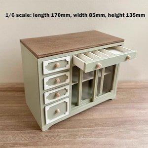 Dollhouse Miniature Unfinished Cupboard with drawer ,Miniature Hutch Dollhouse Kitchen Cabinets Dollhouse   1:12 Scale Furniture