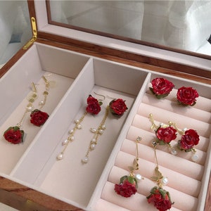 Eternal flowers,Rose earrings,Pearl Dangle Earrings,Real dried flowerRomantic Gifts,Floral Earrings,Mothers Day Gift,Valentine&#39;s Day