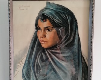 An orientalist study by Louis John Endres (1896 - 1989) of a young Moroccan girl - Free shipping included