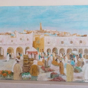 Pintura al óleo Escena urbana del norte de África - Envío gratuito incluido