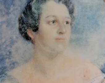 Original hand painted signed miniature portrait of a woman