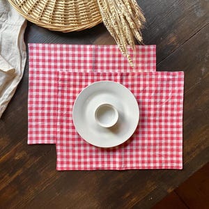 Tischset Platzset Platzdeckchen Set, Geschenk Landhaus Bauernhaus, Tisch Set Tischset Tischsets Platzsets Baumwolle kariert Karo rot kariert