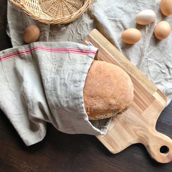 Leinen Brotbeutel | Brötchenbeutel aus Naturleinen | nachhaltige Lebensmittel Aufbewahrung Küche | Leinensack aus Vintage Mangeltuch