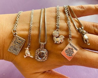 Beautiful Pendant Necklaces, Cat, Cook Book, Bird, Fox, Passport, Diamante Pendant