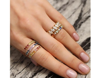 14K Gold Adjustable Ring, Multi Gemstone Ring, Spring Ring, Rainbow Ring, Eternity Band Ring, Wedding Ring, Gemstone Ring, Gift for Women