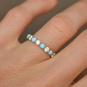 Yellow Gold Turquoise Ring, Diamond Ring,, 14k Solid Yellow Gold Band, Love and friendship Band