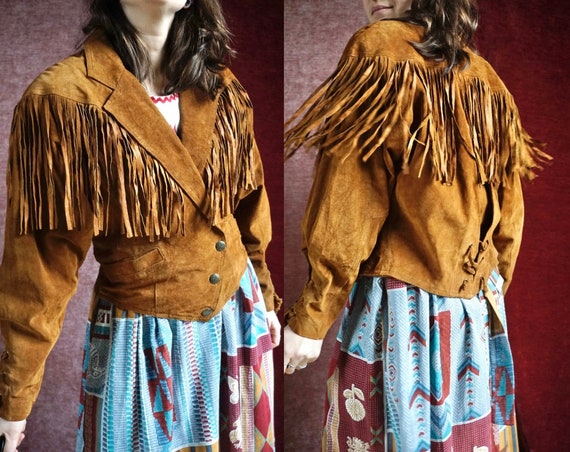 Vintage Suede Leather Fringe jacket - Brown - Cow… - image 1