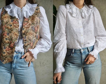 Vintage Cotton Frill blouse - Lace details - M