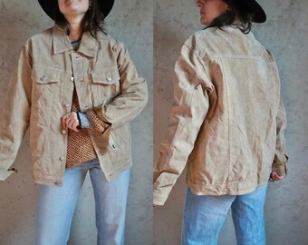 Vintage Suede Leather jacket - Unisex - Sand color - L