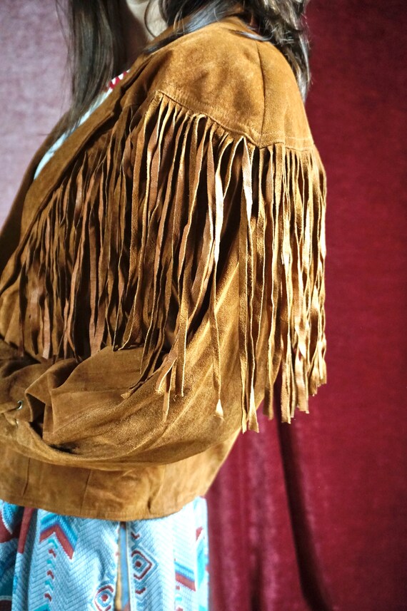 Vintage Suede Leather Fringe jacket - Brown - Cow… - image 9