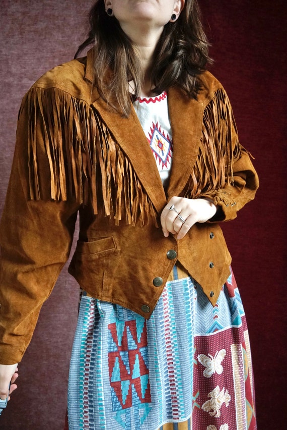 Vintage Suede Leather Fringe jacket - Brown - Cow… - image 3