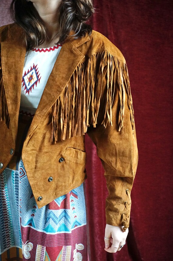 Vintage Suede Leather Fringe jacket - Brown - Cow… - image 4