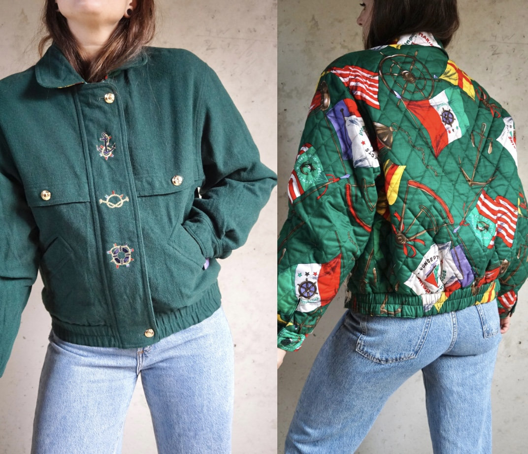 Reversible 2-in-1 Sari Bomber Jacket Boho Vintage Reversible 