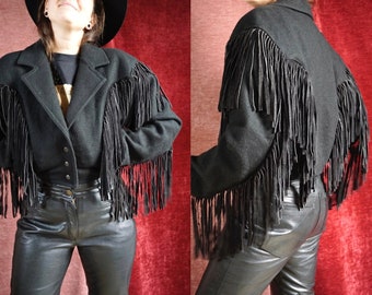 Vintage Suede and Wool Fringe jacket - Western style, Cowboy jacket - M