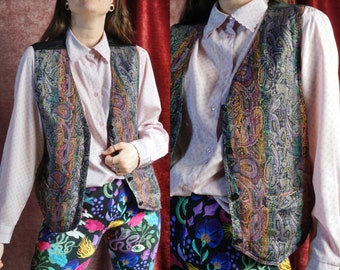 Vintage waistcoat - Purple/Multi color - Paisley print - 80s - M/L