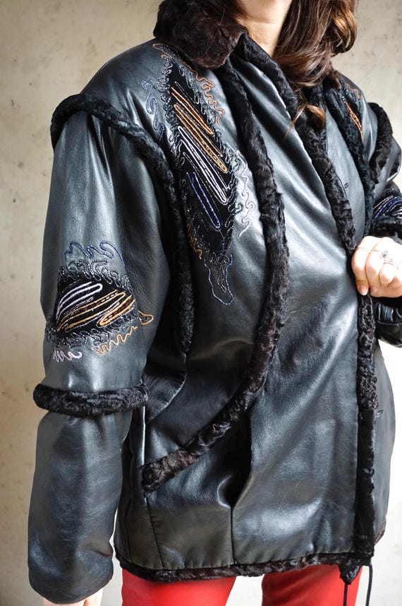 Speckled Tie-Dye Leather Retro Vintage Jacket