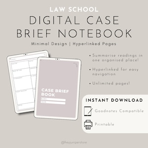Law School Case Brief Notebook - INSTANT DIGITAL DOWNLOAD