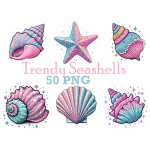 Preppy Tropical Seashell Clipart PNG Pastel Seashell Graphics Fondo transparente Descarga digital DIY Tarjetas Clipart Trendy POD clipart