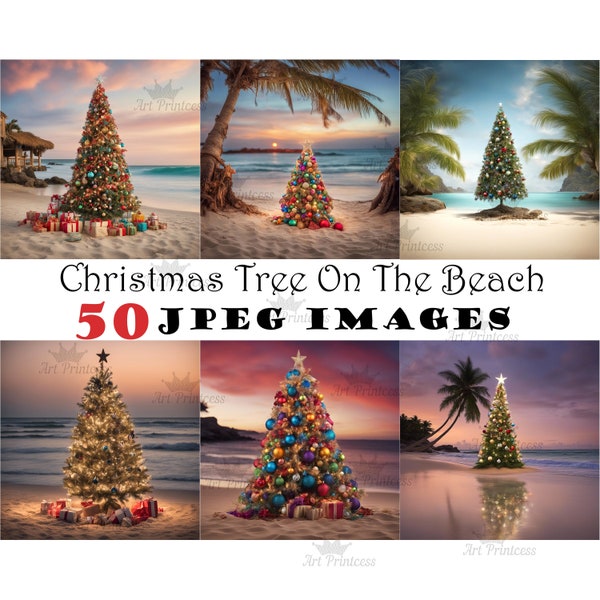Christmas Tree on the Beach Photo Images Coastal Christmas Digital Download Images Festive Beach Christmas Tree Tropical Christmas Images