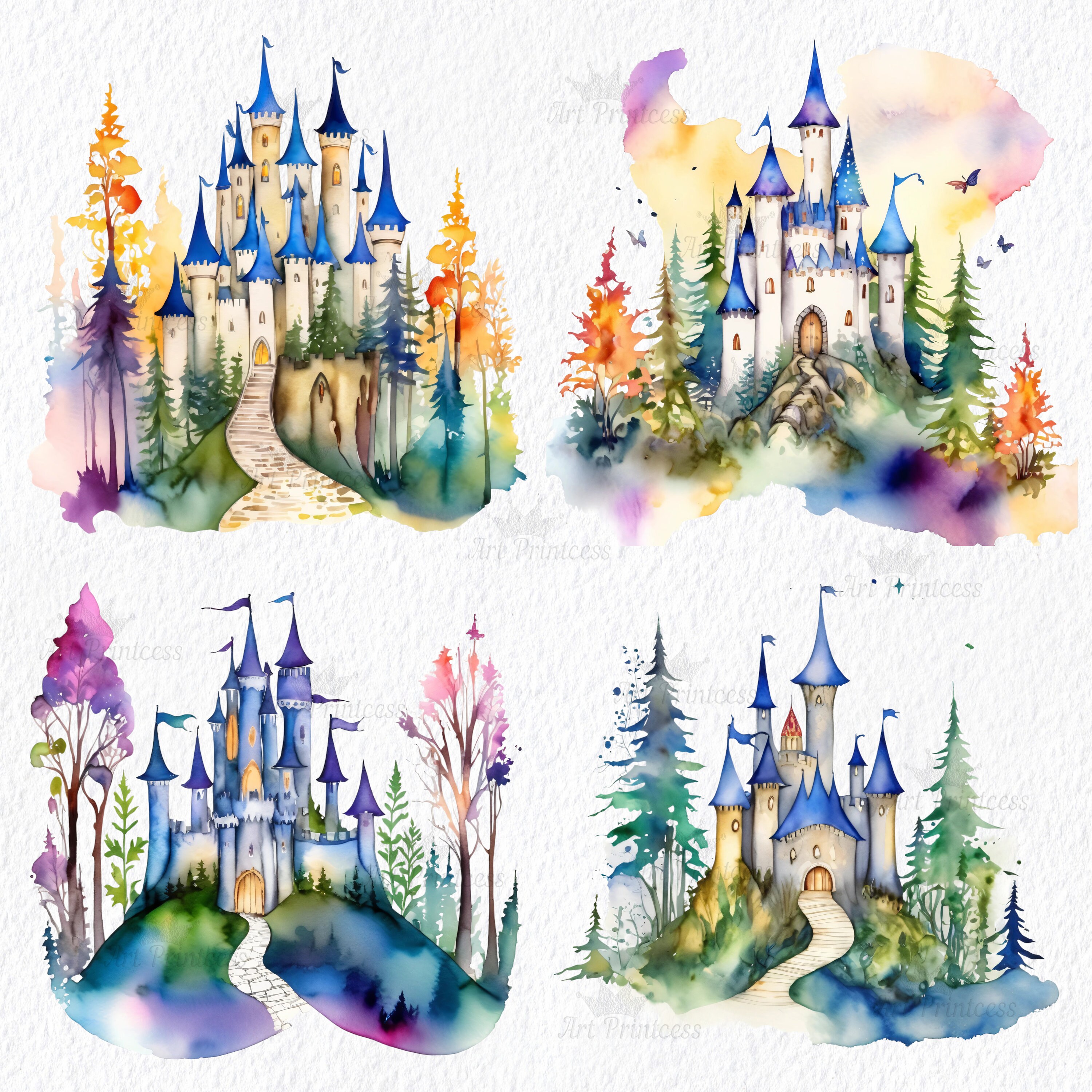 Watercolor Castle Clipart Magical Forest Illustrations Digital Download ...