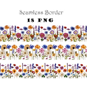 Ingedrukt wilde bloemen grens PNG clipart digitale clipart bloemen aquarel clipart digitale download papier ambachtelijke junk Journal
