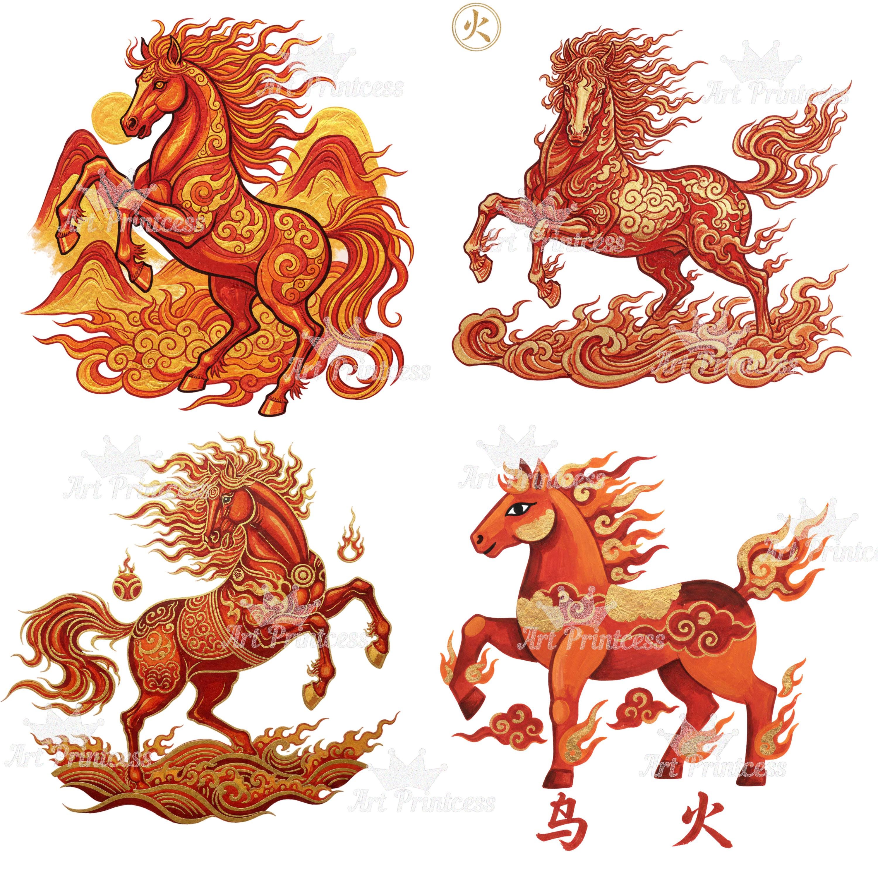 36 Fire Horse Chinese Zodiac Clipart PNG 2026 Year of the Horse Bundle ...