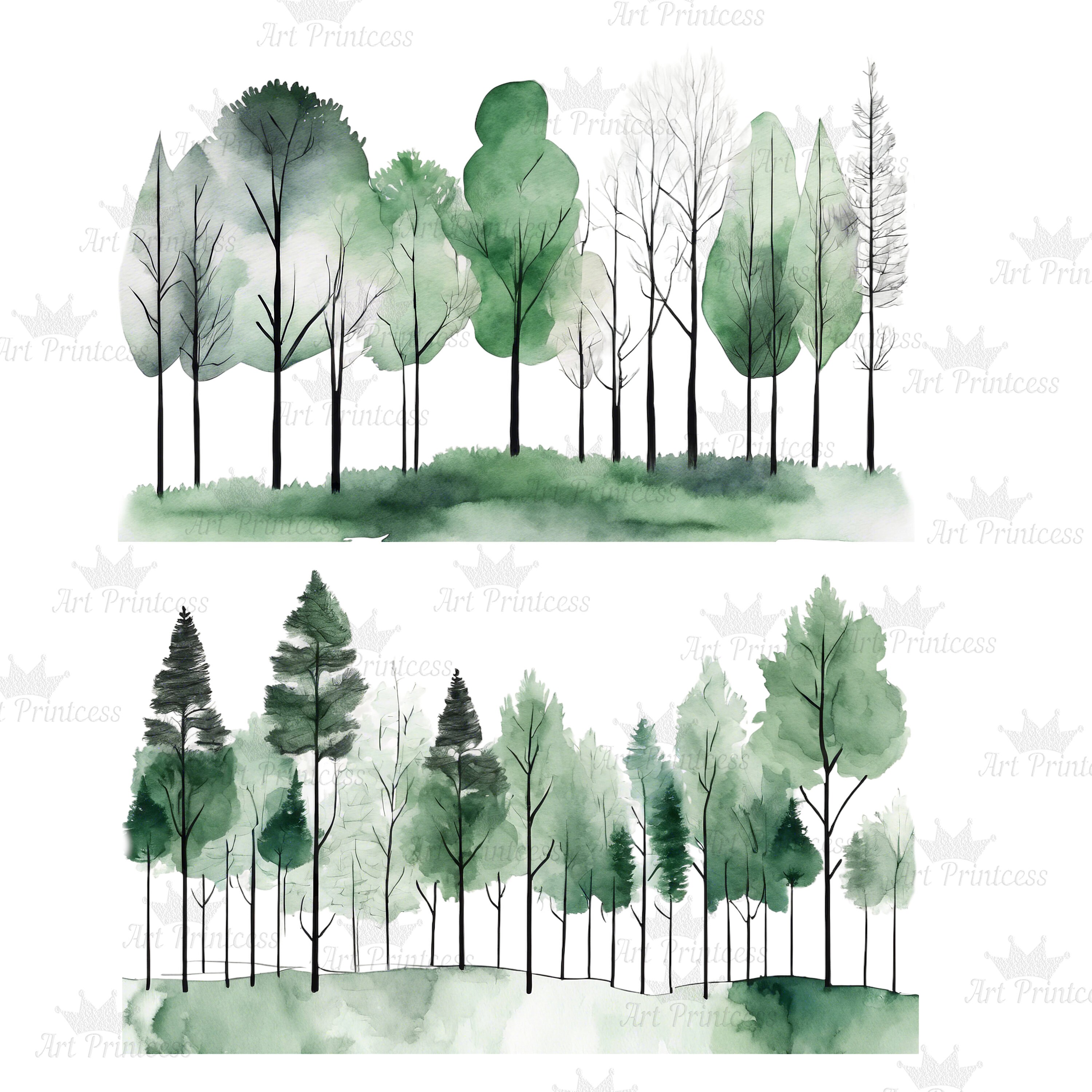 Tree Clutter Borders1 Minimalist Watercolor Tree Borders Clipart PNG Forest Trees Overlays ...