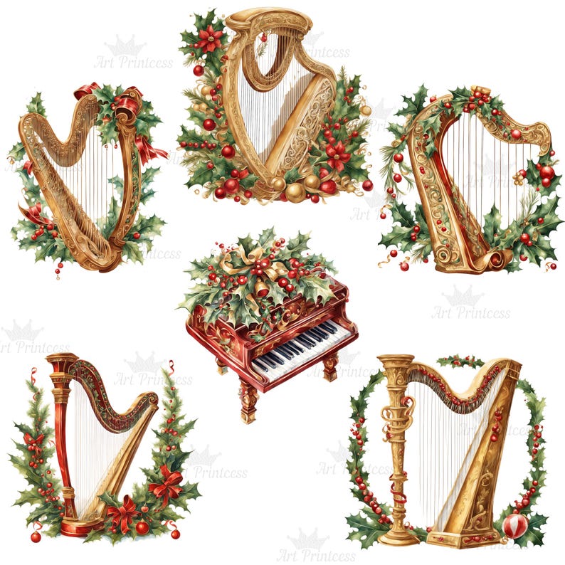Christmas Musical Orchestra Instruments Watercolor Clipart PNG Festive ...