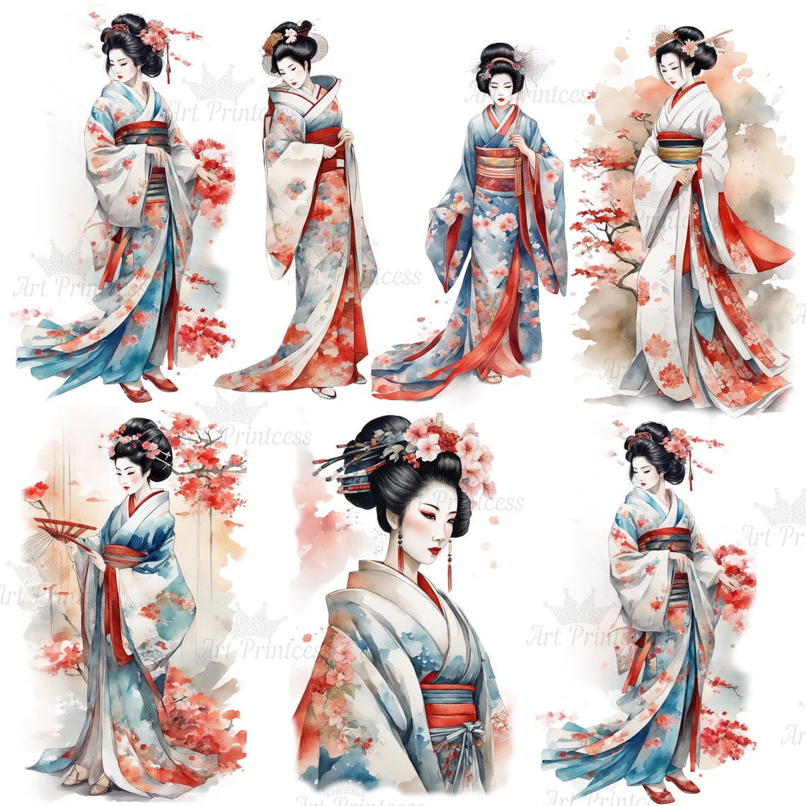 50 Geisha Watercolor Clipart PNG Traditional Japanese Geisha Watercolor ...