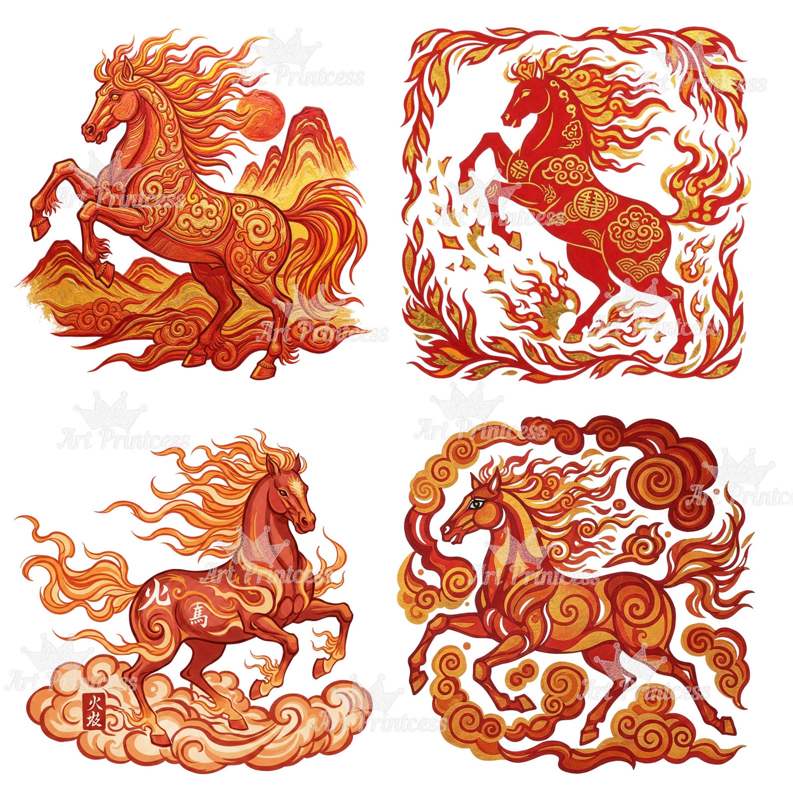 36 Fire Horse Chinese Zodiac Clipart PNG 2026 Year of the Horse Bundle ...