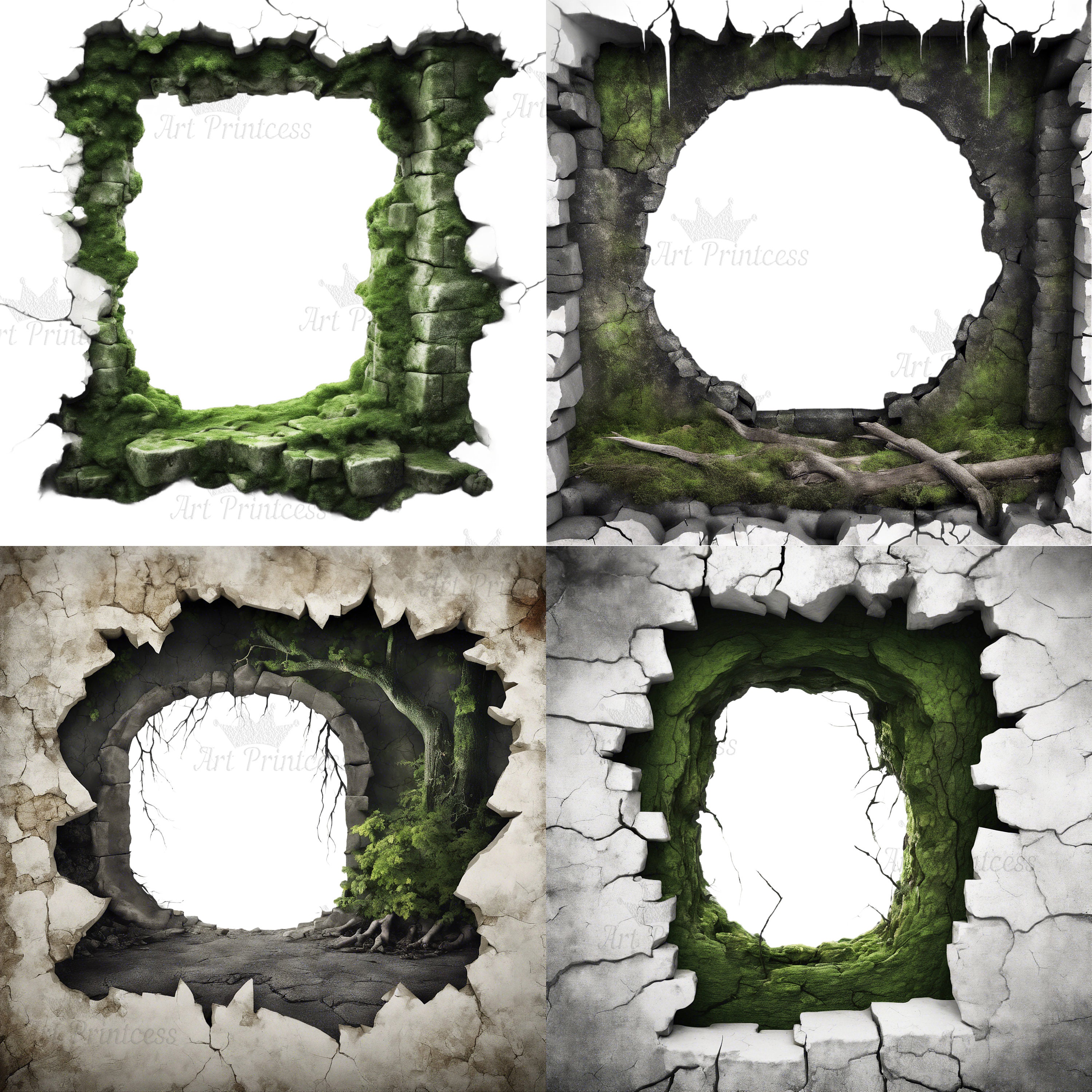 Breakthrough Wall Crack 3D Effect Border Frame Rock Cave Entrance Hole ...