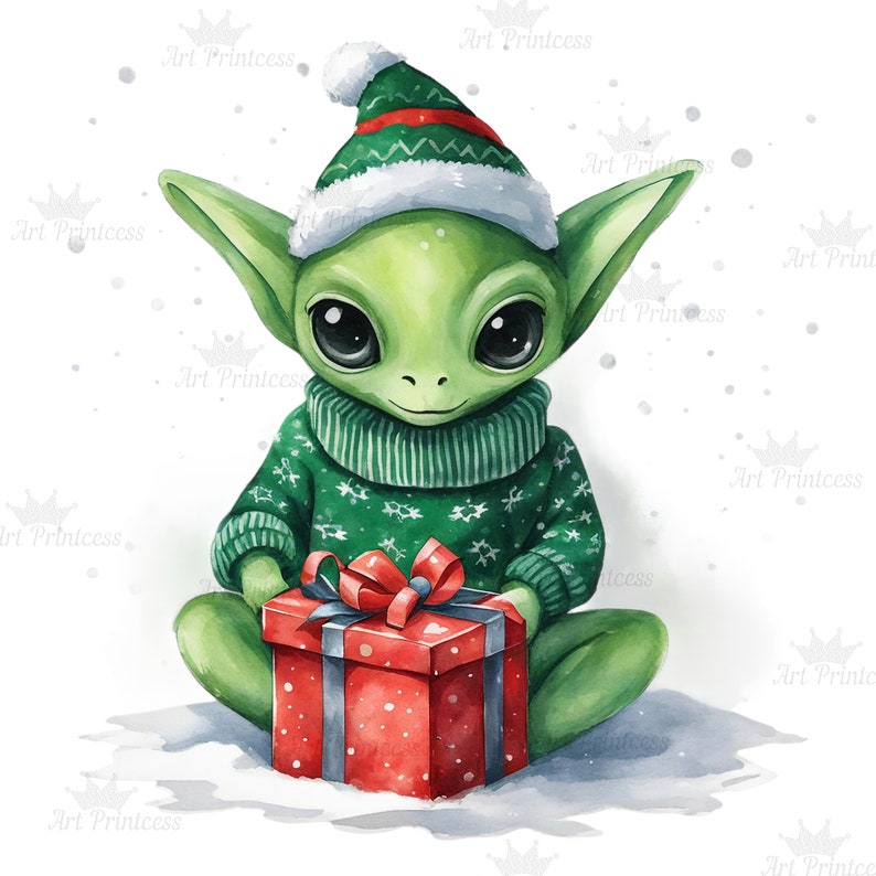 Christmas Aliens Watercolor Clipart PNG Festive Aliens Graphics Holiday ...