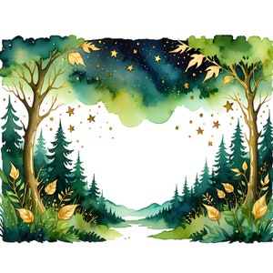 Aquarelle forêt cadre Clipart enfants Artisanat cadre bordure Clipart fabrication de cartes Clipart Invitation fabrication de cadres bordure bois PNG