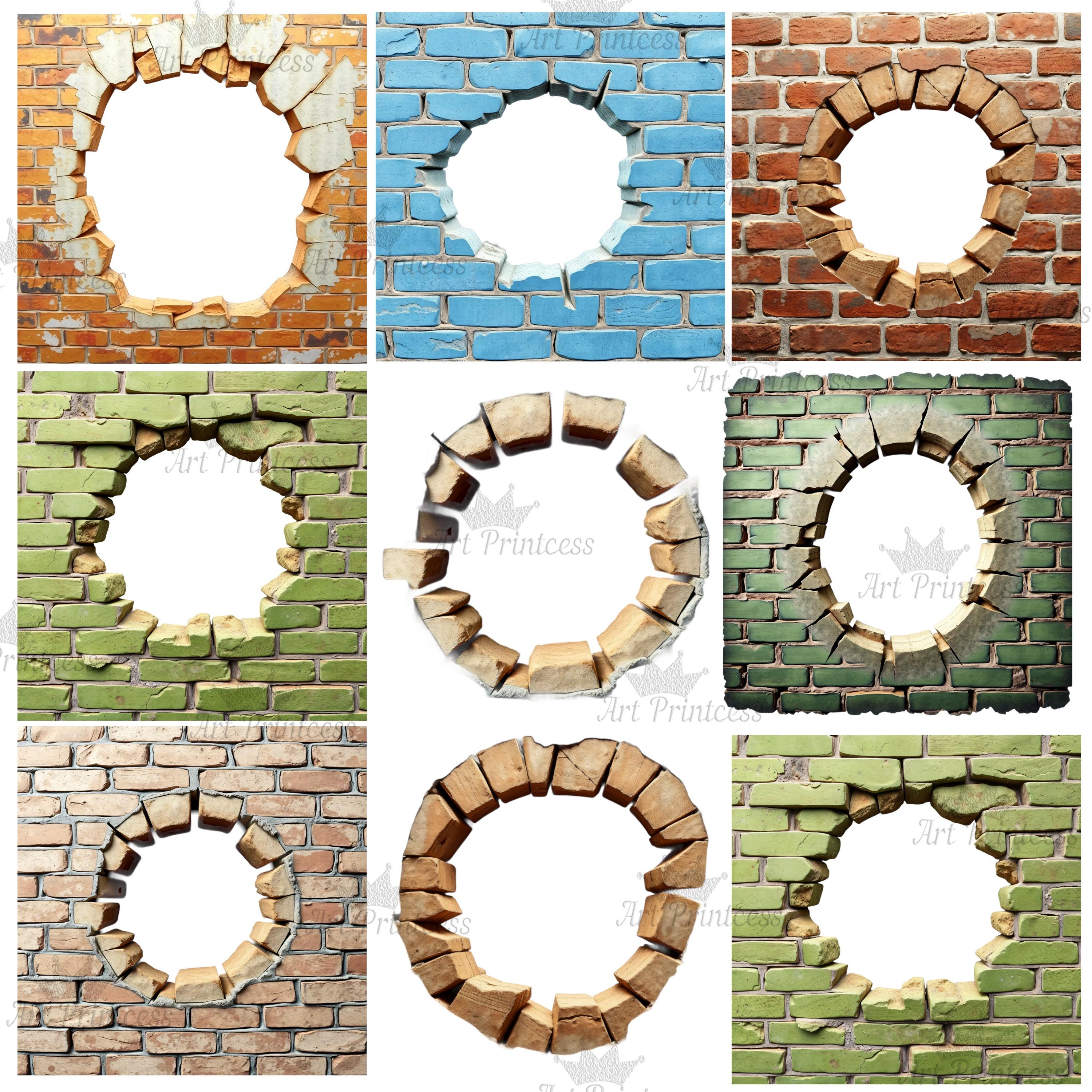 Grunge Cracked Brick Wall Crack Hole 3D Effect Border Frame PNG Clipart ...