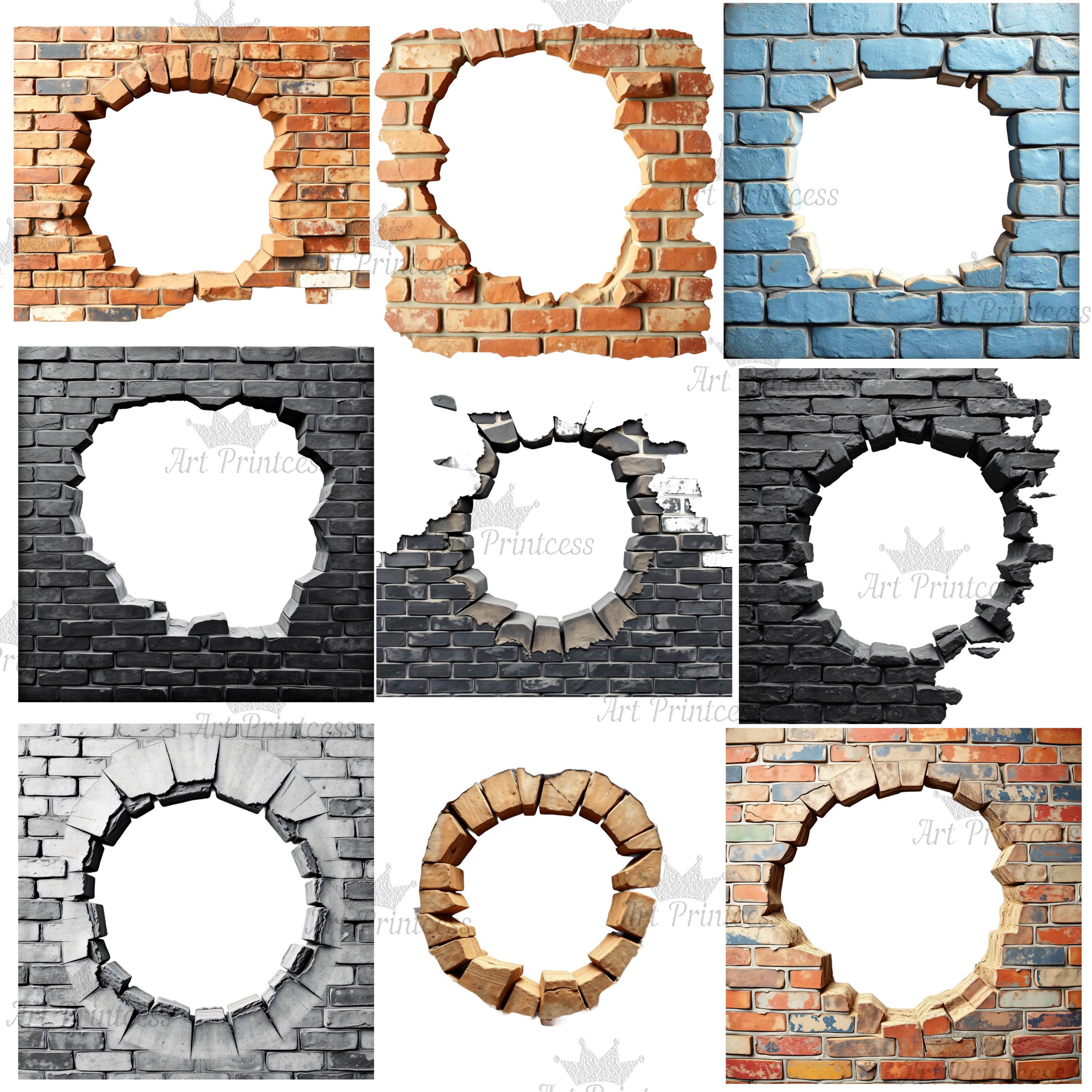 Grunge Cracked Brick Wall Crack Hole 3D Effect Border Frame PNG Clipart ...