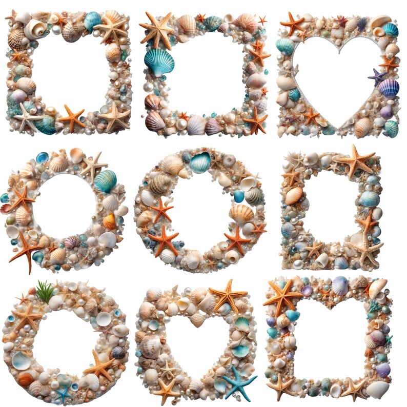 Tropical Seashells Photo Frames Clipart PNG Digital Download Bundle ...