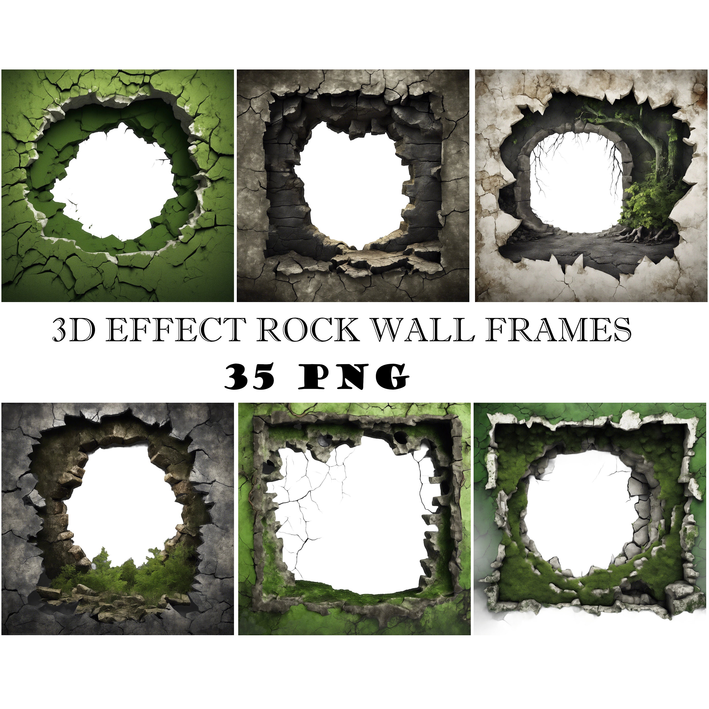 Durchbruch Wand Riss 3D-Effekt Rand Rahmen Rock Höhle Eingangsloch 3D Wald Overlays Wilder Wald Rahmen Clipart Tiefwaldhöhle PNG