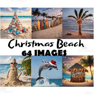Imágenes fotográficas de Navidad en la playa Imágenes digitales de Navidad costera Imágenes de Navidad tropical con cascabeles y árboles de Navidad
