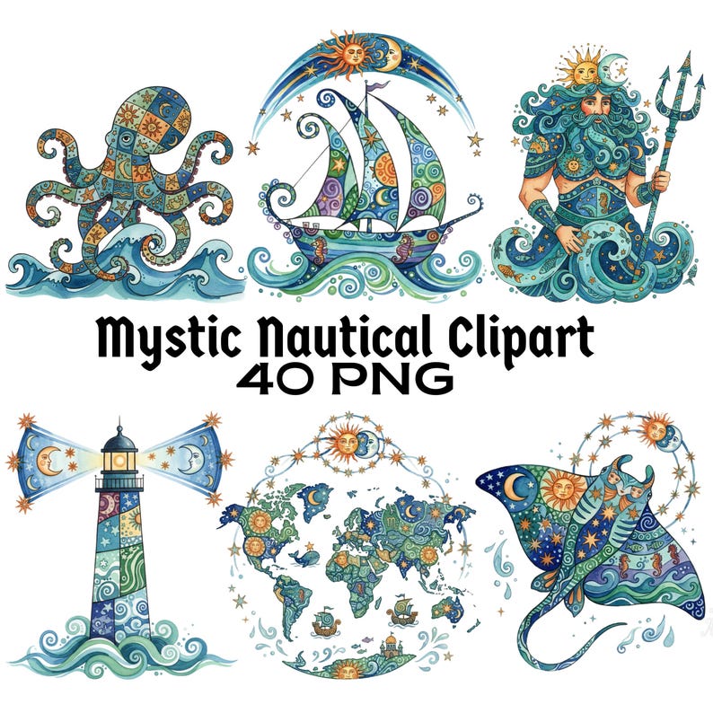 Vintage Nautical Clipart PNG Watercolor Maritime Graphics Coastal ...
