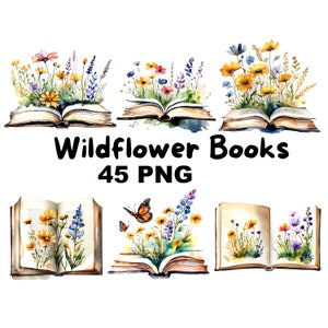 Aquarel bloemen boeken clipart PNG wilde bloemen open boeken clipart digitale download Boho Cottage boek clipart voor DIY Papercrafts plakboek
