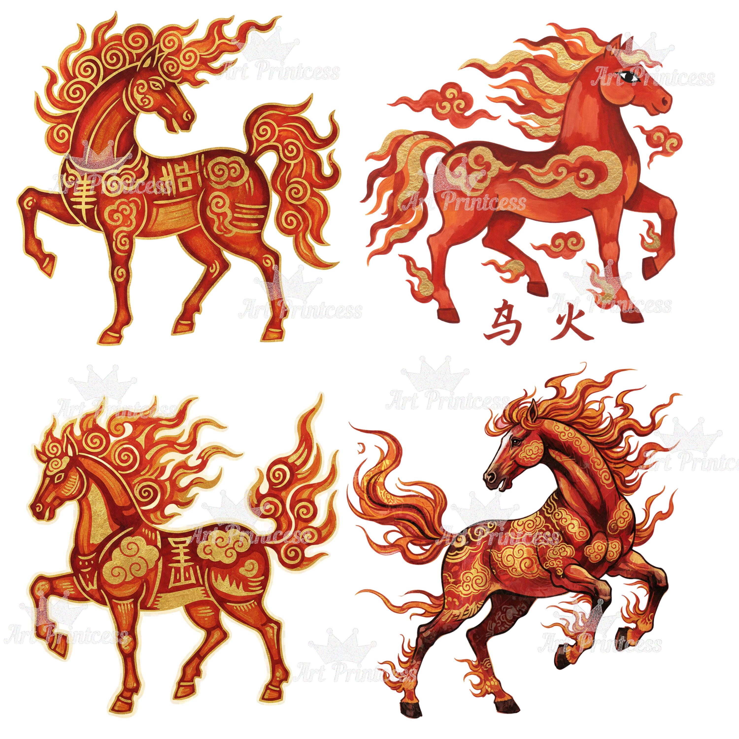 36 Fire Horse Chinese Zodiac Clipart PNG 2026 Year of the Horse Bundle ...