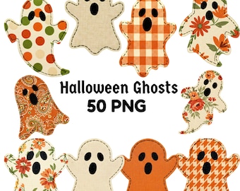 Vintage Halloween Ghost Clipart PNG Retro Fall Digital Download Cute Farmhouse Ghost Graphics Fabric Ghost for Crafts, Stickers, Sublimation