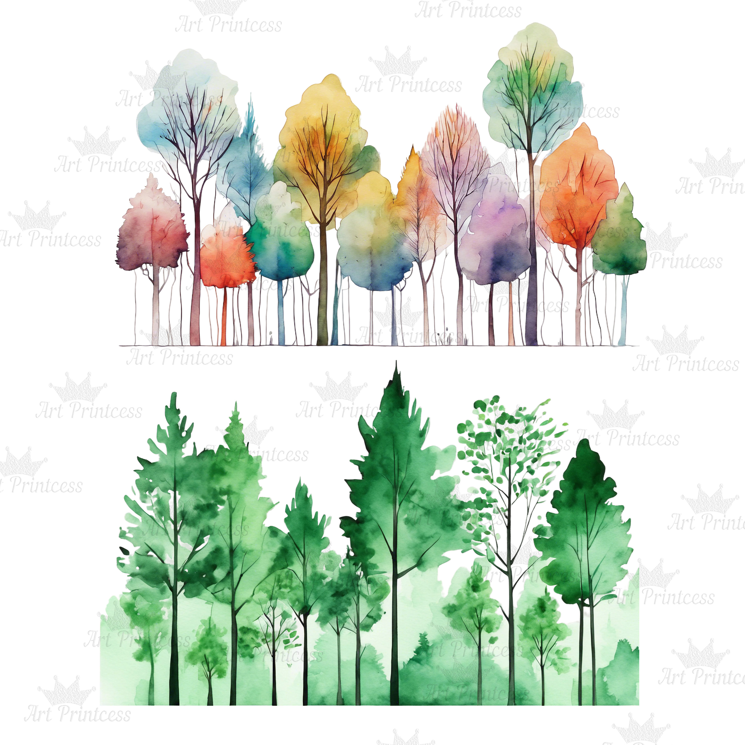 Tree Clutter Borders1 Minimalist Watercolor Tree Borders Clipart PNG Forest Trees Overlays ...