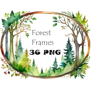 Aquarell Wald Rahmen Cliparts Digitales Papier Handwerk Rahmen Rahmen Cliparts Kartenherstellung Clipart Einladungsherstellung Waldrandrahmen PNG