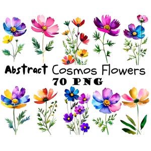 Kosmos bloem abstract aquarel clipart png digitale download bundel wilde bloemen clipart illustraties oktober geboortemaand bloemen png