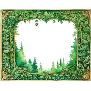 Aquarelle forêt cadre Clipart numérique papier artisanat cadre bordure Clipart carte faisant des cliparts Invitation faisant des cadres bordure bois
