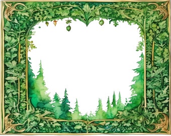 Aquarell Wald Rahmen Cliparts Digitales Papier Handwerk Rahmen Rahmen Cliparts Karte machen Clipart Einladung machen Wald Rahmen