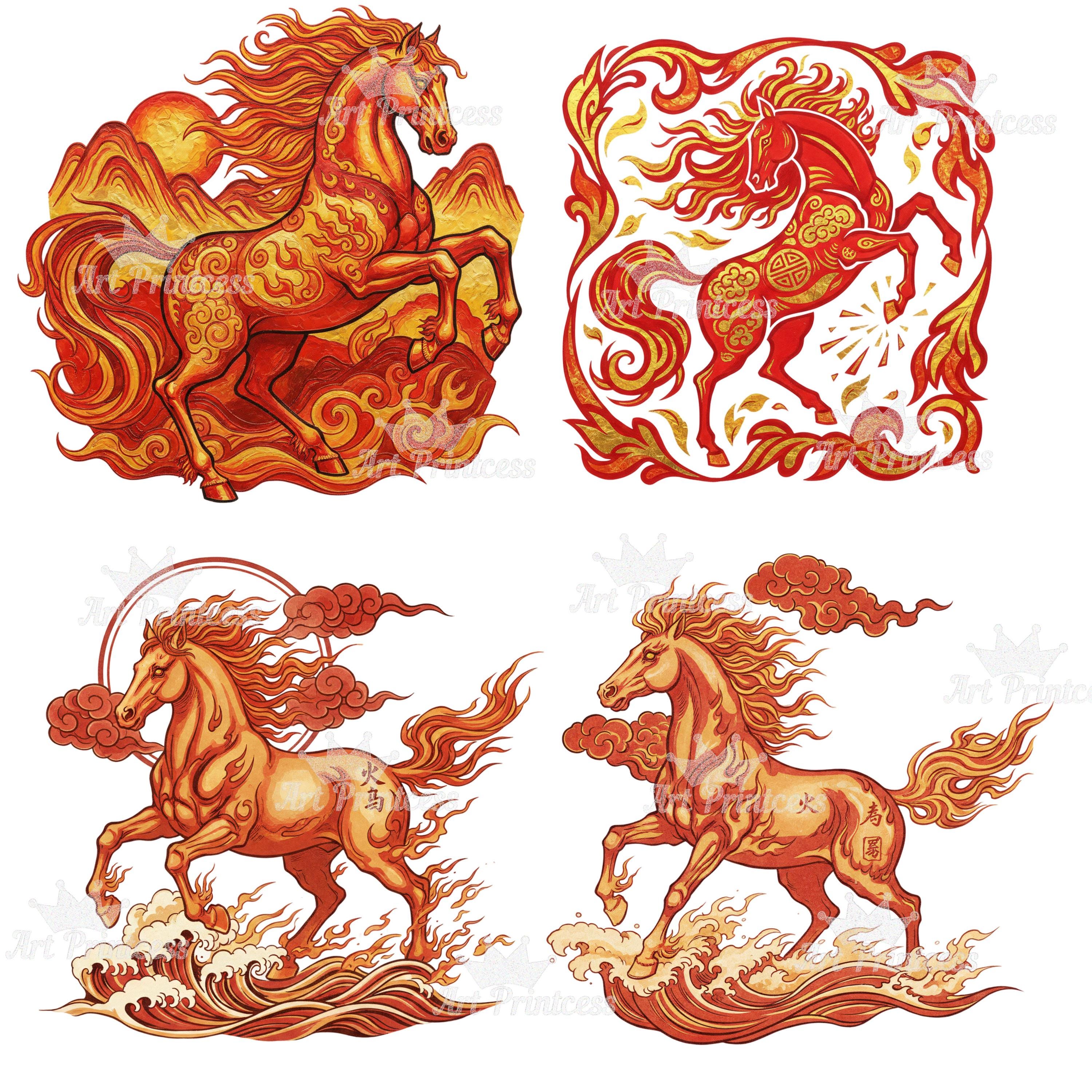 36 Fire Horse Chinese Zodiac Clipart PNG 2026 Year of the Horse Bundle ...