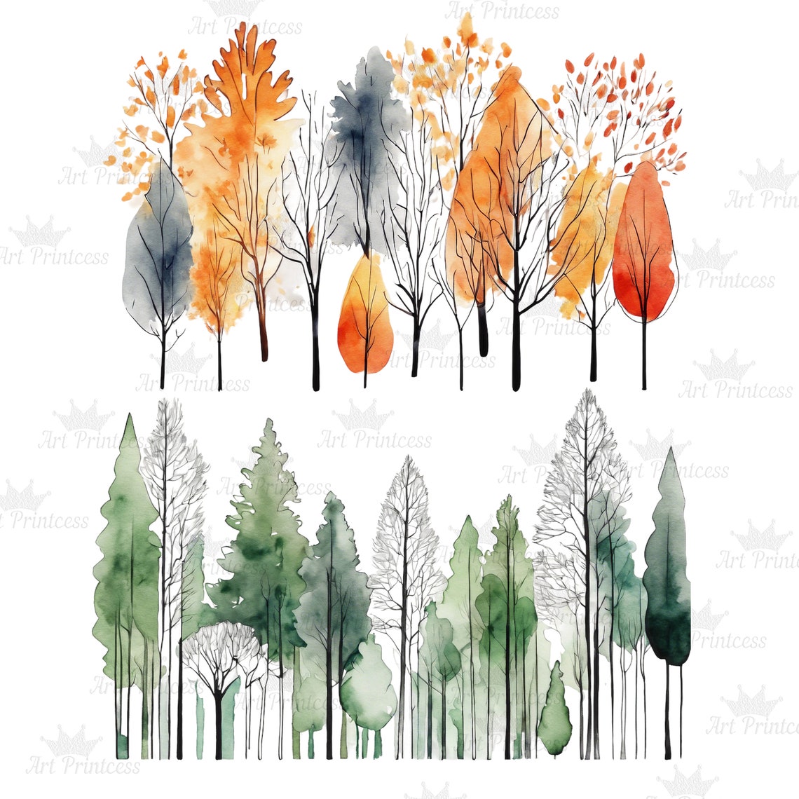 Tree Clutter Borders1 Minimalist Watercolor Tree Borders Clipart PNG Forest Trees Overlays ...